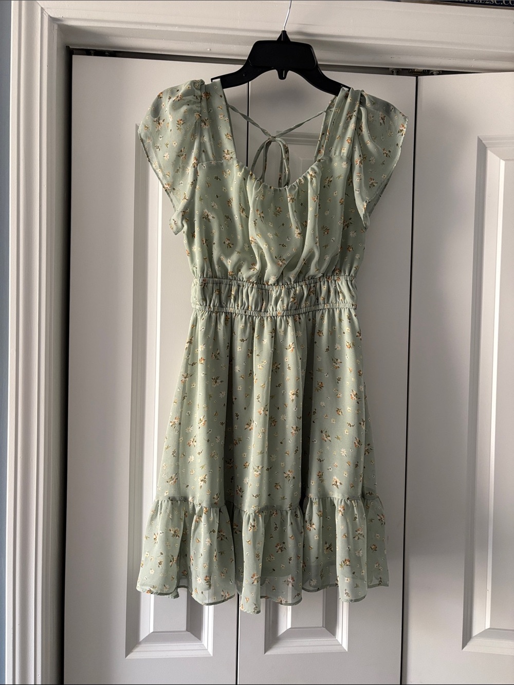 Altar'd State Mint Floral Tie-Back Ruffle Mini Dress